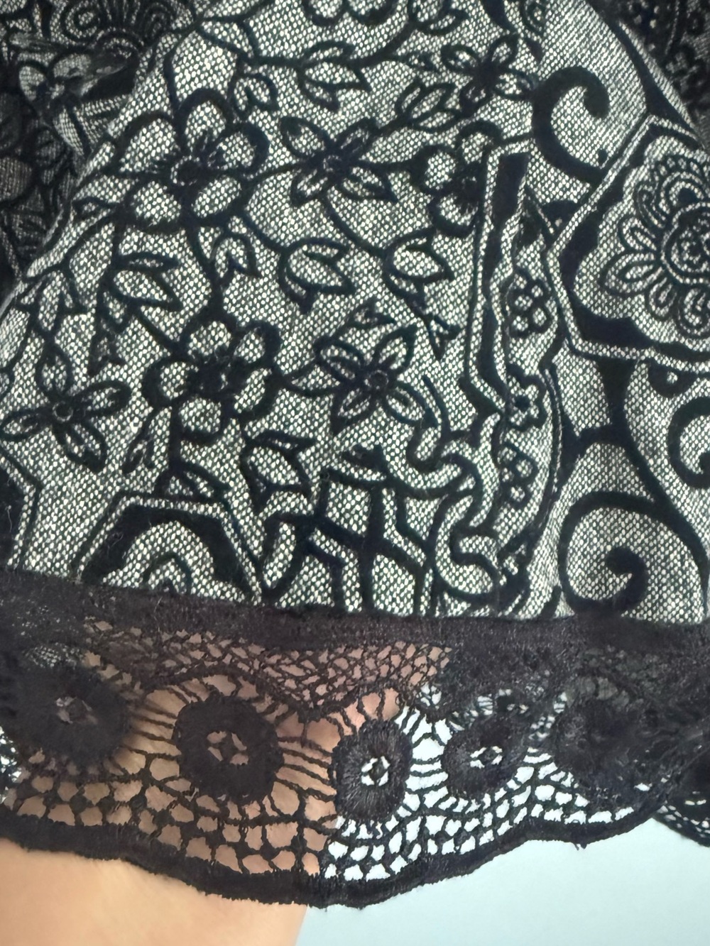 Black Floral Lace-Trim A-Line Wool Skirt by